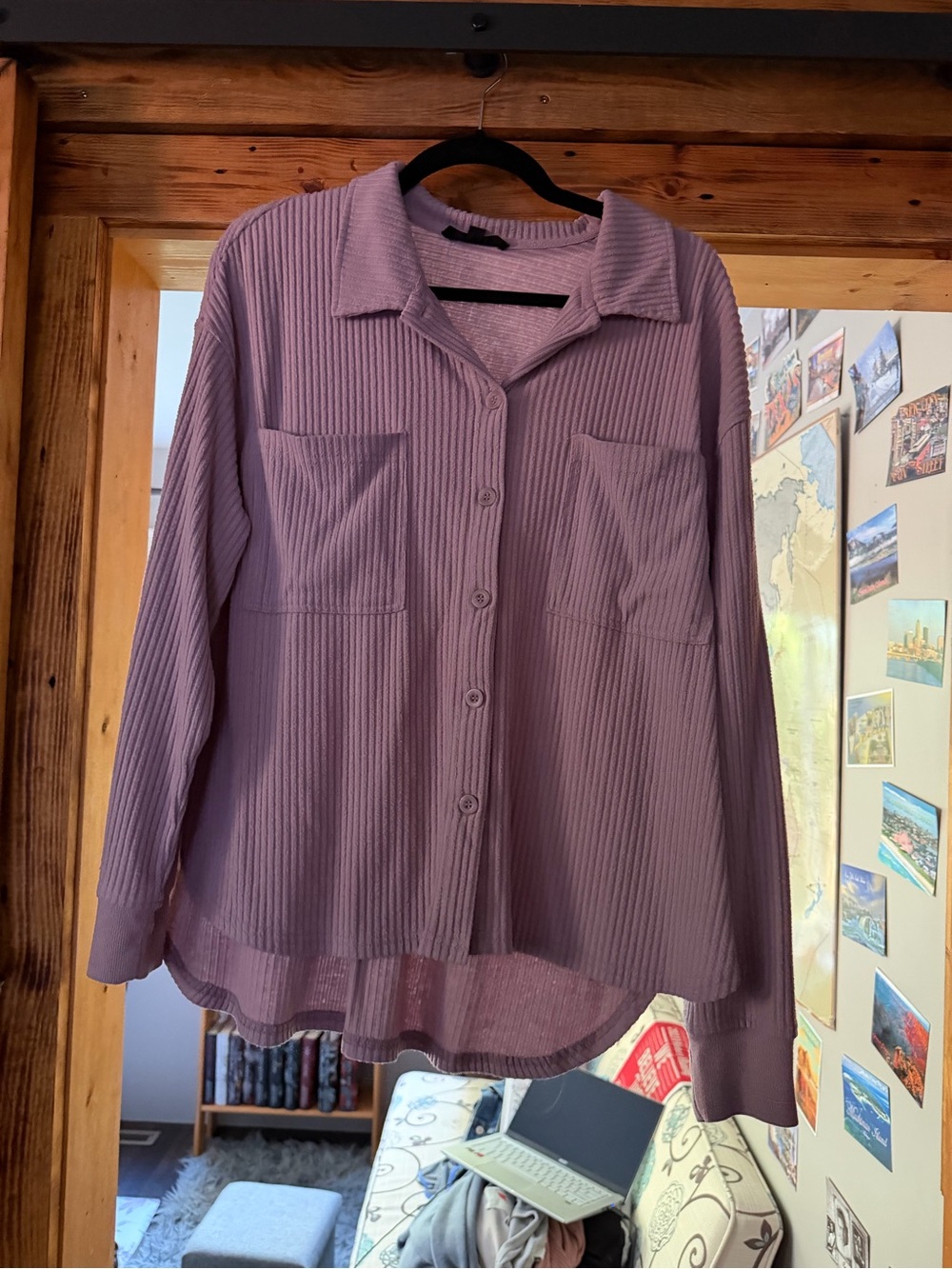 Lavender Ribbed Button-Down Shirt